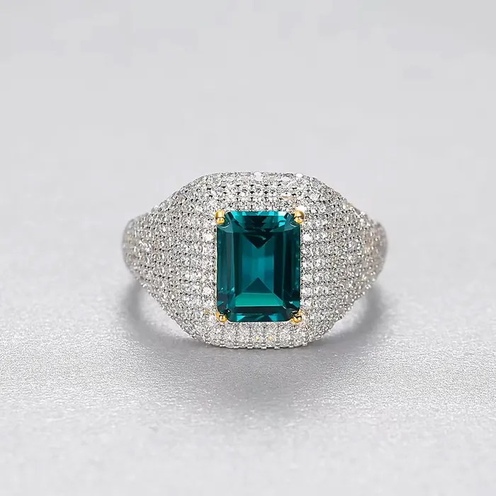 Emerald Princess Cut Paved Silver Ring Mystic Flavia Rings