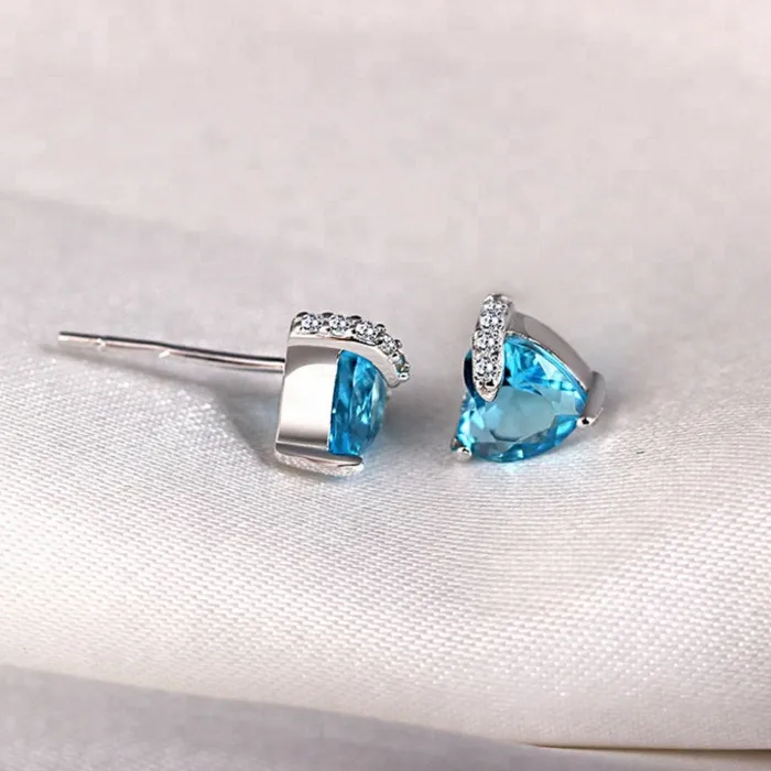 Mystic Flavia Earrings Blue White Zircon Heart Drop Silver Earrings