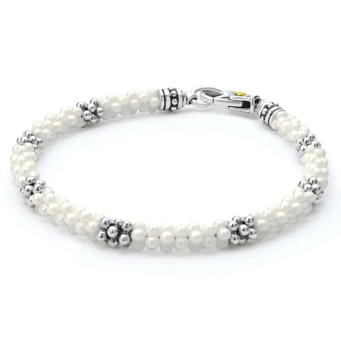 LAGOS White Caviar Seven Silver Station Ceramic Bracelet 5mm Bracelets