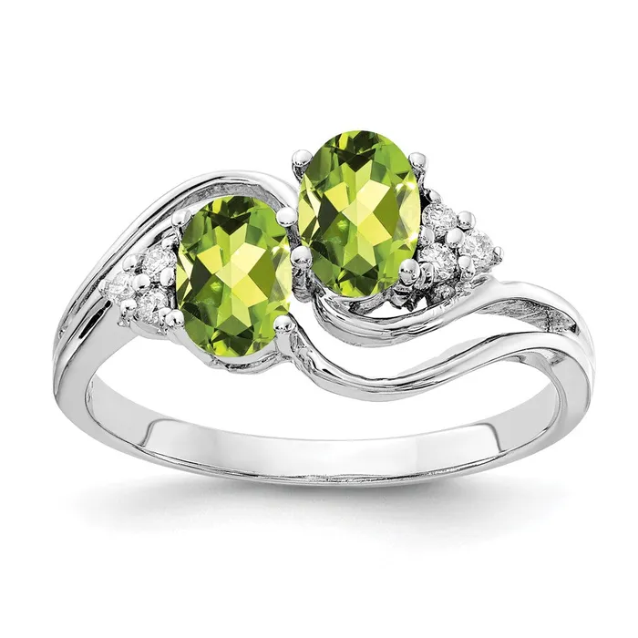 14k White Gold 6x4mm Oval Peridot AAA Diamond ring Goldia Rings