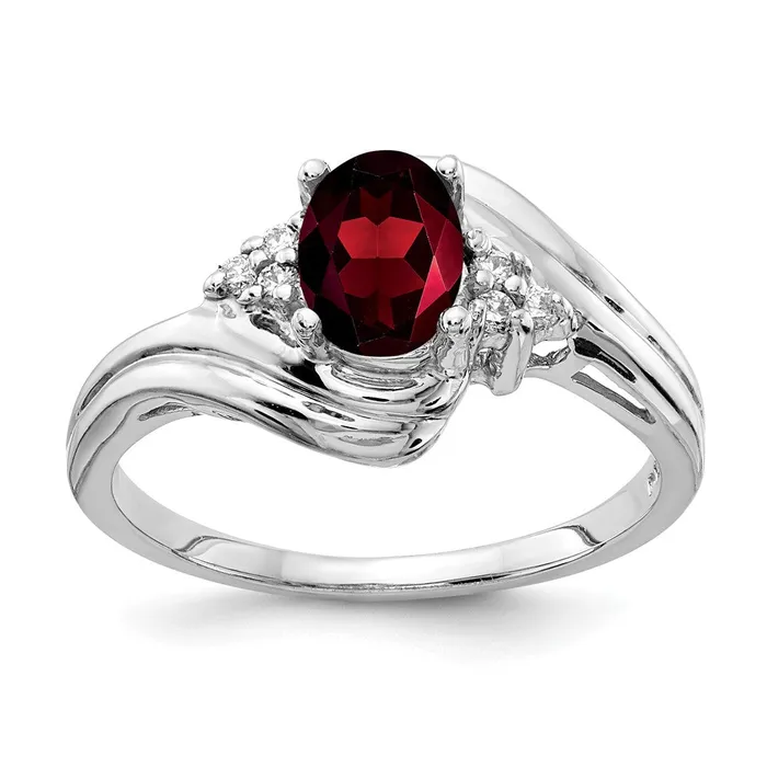 14k White Gold 7x5mm Oval Garnet Checker VS Real Diamond ring goldiaca Rings 14k White Gold 7x5mm Oval Garnet Checker VS Real Diamond ring goldiaca Rings