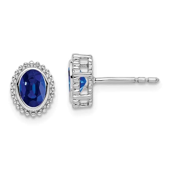 14k White Gold Oval Sapphire Post Earrings Goldia Earrings