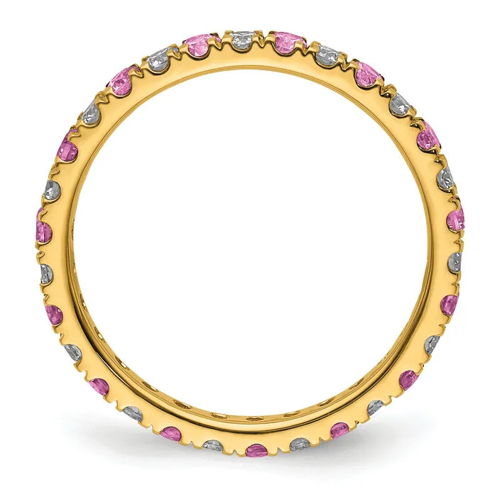 14k Yellow Gold 12 Ct Lab Grown Diamond VSSI G and Lab Created Pink Sapphire Eternity Band Ring Goldia Rings