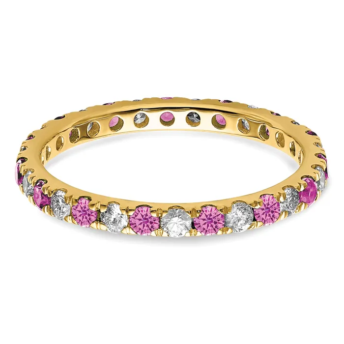 14k Yellow Gold 12 Ct Lab Grown Diamond VSSI G and Lab Created Pink Sapphire Eternity Band Ring Goldia Rings