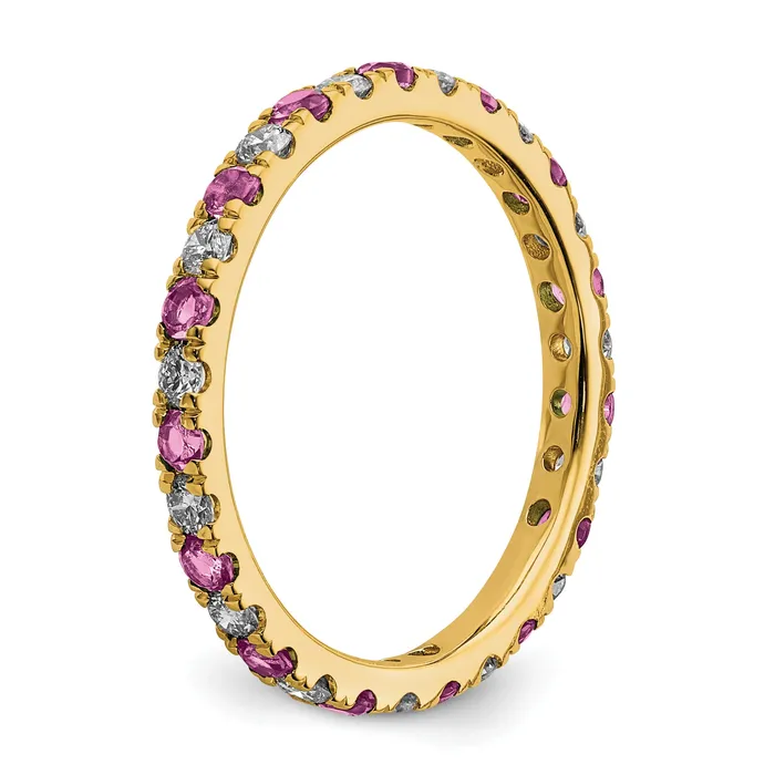 14k Yellow Gold 12 Ct Lab Grown Diamond VSSI G and Lab Created Pink Sapphire Eternity Band Ring Goldia Rings