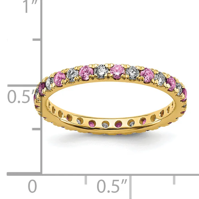 14k Yellow Gold 12 Ct Lab Grown Diamond VSSI G and Lab Created Pink Sapphire Eternity Band Ring Goldia Rings