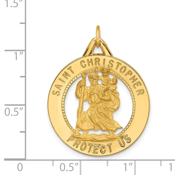 14k Yellow Gold Solid PolishedSatin Round Cutout St Christopher Medal Goldia Rings