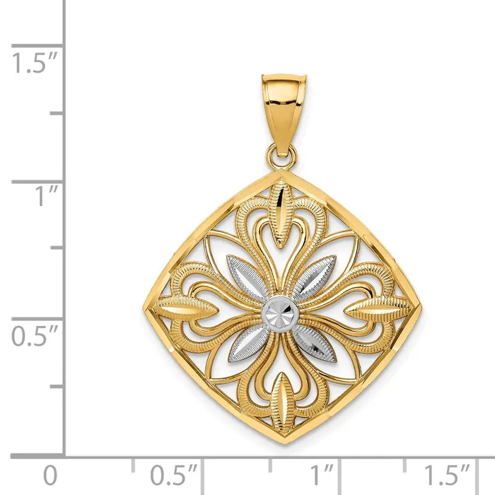 14k Yellow Rhodium Gold wRhodium Diamondcut Polished Fancy Square Charm Goldia Charm Necklaces