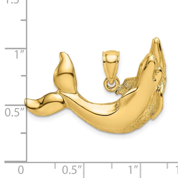 Charm Necklaces 14k Yellow Gold Polished Textured Dolphin Charm Goldia