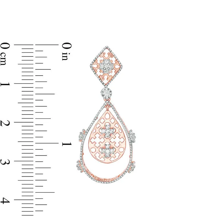Earrings Goldia 05 CT TW Diamond Lattice Double PearShaped Drop Earrings in 10K Rose Gold