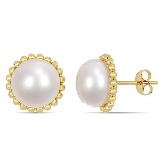 Earrings JMS always Original AMOUR 10511mm Cultured Freshwater Pearl Halo Stud Earrings In 10K Yellow Gold