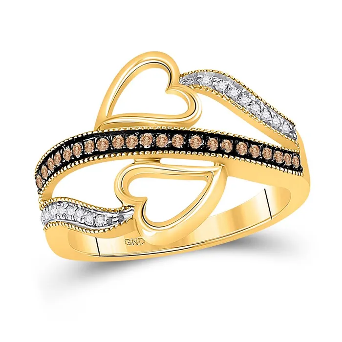 gndatlanta 10k Yellow Gold Brown Diamond Heart Crossover Ring 15 Cttw Rings gndatlanta 10k Yellow Gold Brown Diamond Heart Crossover Ring 15 Cttw Rings