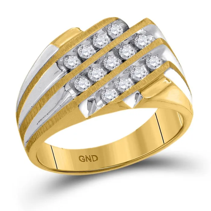 gndatlanta 10k Yellow Gold Round Diamond Triple Row Cluster Ring 12 Cttw Rings