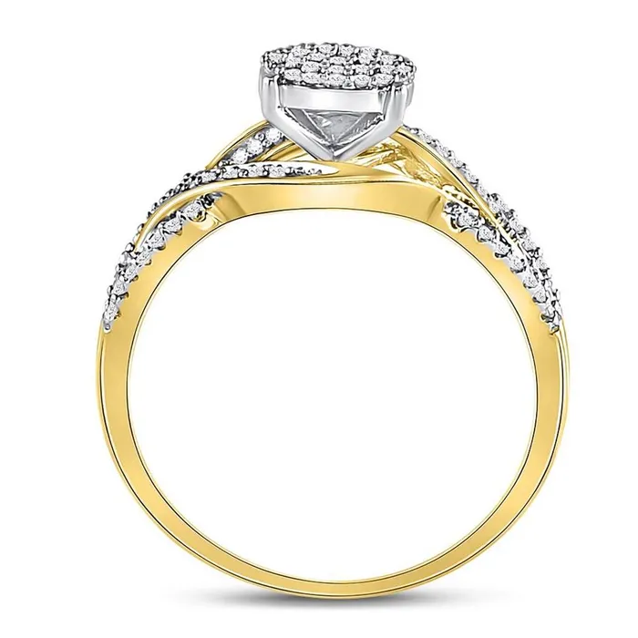 gndatlanta 10kt Yellow Gold Round Diamond Circle Cluster Twist Ring 14 Cttw Rings