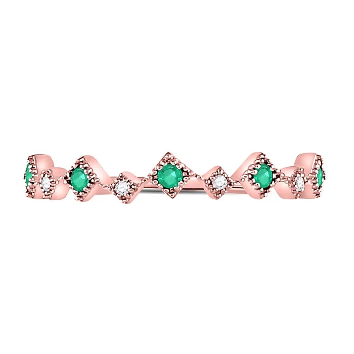 gndatlanta Rings 10k Rose Gold Round Emerald Diamond Milgrain Stackable Band Ring 15 Cttw
