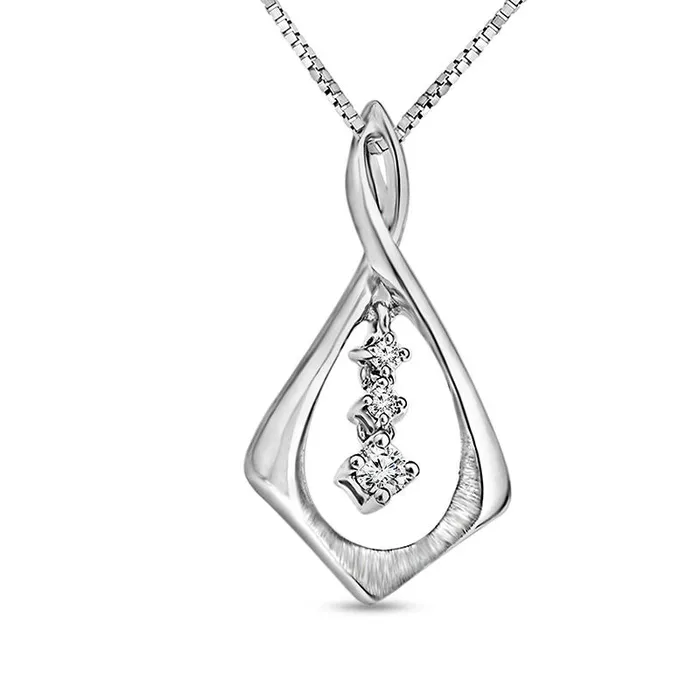 Goldia 007 CT TW Natural Diamond Three Stone Twist Teardrop Pendant in Sterling Silver Necklaces