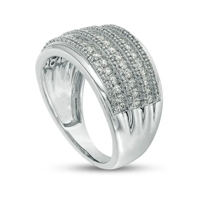 Goldia 075 CT TW Natural Diamond Alternating Graduated MultiRow Ring in Solid 10K White Gold Rings Goldia 075 CT TW Natural Diamond Alternating Graduated MultiRow Ring in Solid 10K White Gold Rings