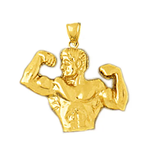 Goldia Charm Necklaces 14K Gold Bodybuilder Flexing Biceps Charm