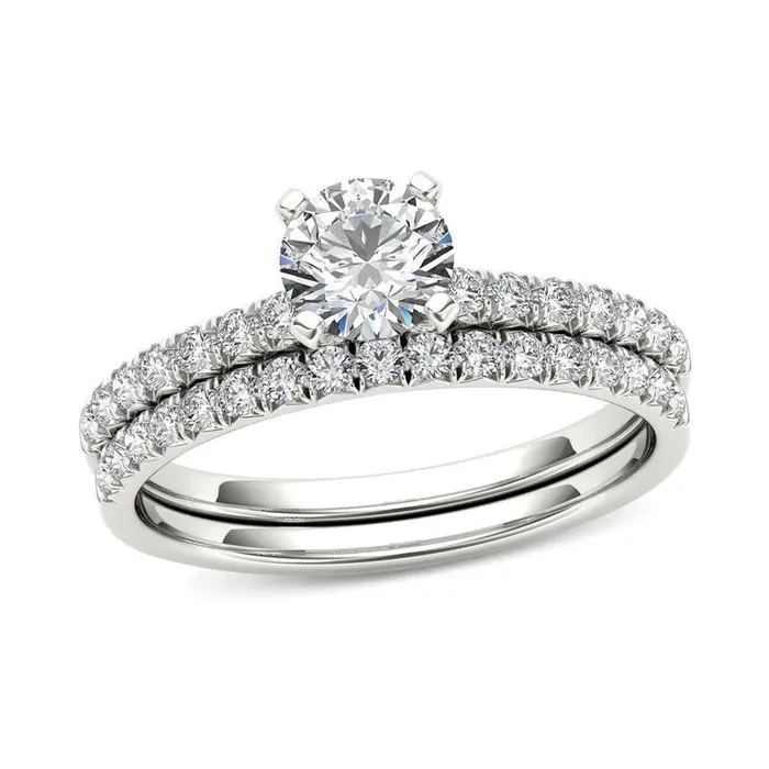 Goldiacom Rings 1 CT Diamond Bridal Engagement Ring Set in 14K White Gold Goldiacom Rings 1 CT Diamond Bridal Engagement Ring Set in 14K White Gold