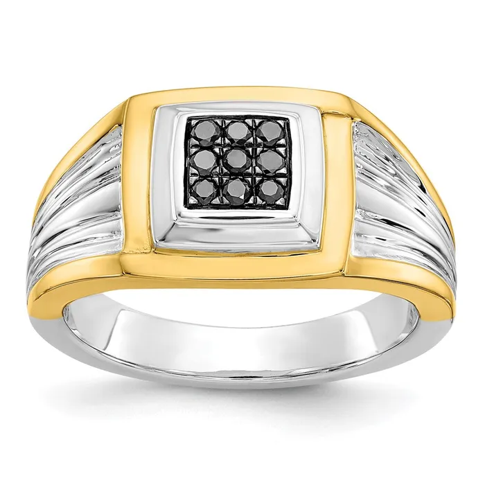 Goldiacom Rings 14k TwoTone Gold Black Real Diamond Mens Ring