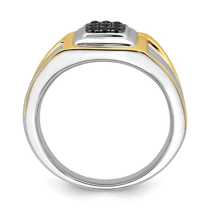 Goldiacom Rings 14k TwoTone Gold Black Real Diamond Mens Ring