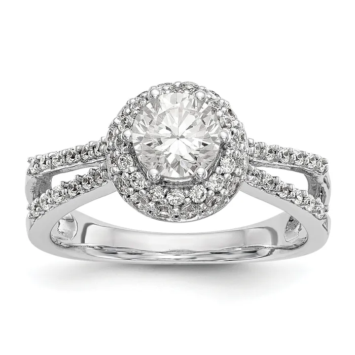 Goldiacom Rings 14KW Round Simulated Diamond Round Halo Engagement Ring
