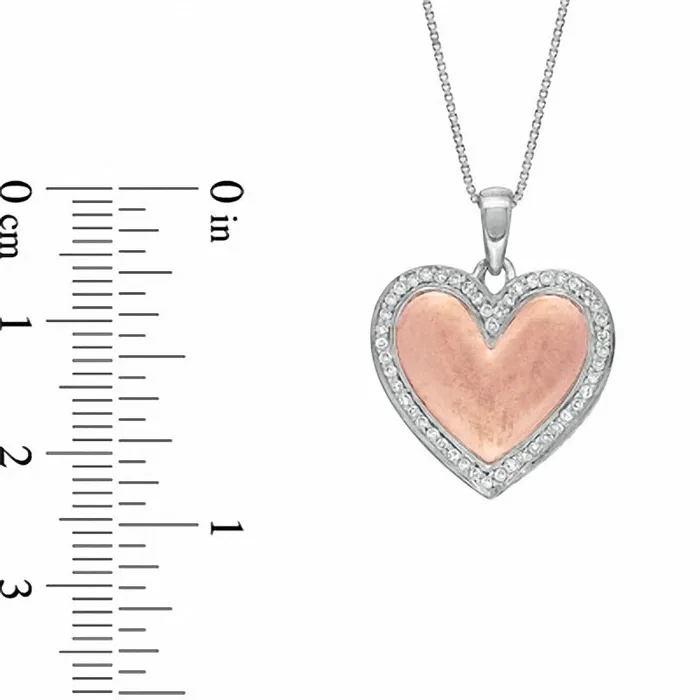 Goldia Necklaces 025 CT TW Natural Diamond Frame Heart Pendant in Sterling Silver and 14K Rose Gold Plate