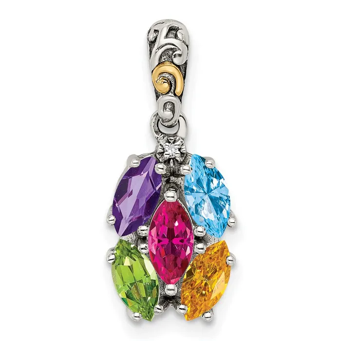 Goldia Necklaces Sterling Silver u0026 14k Fivestone and Diamond Mothers Pendant
