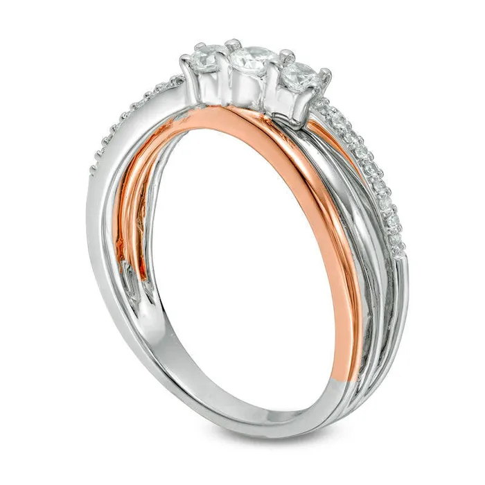 Goldia Rings 033 CT TW Natural Diamond Three Stone Crossover Ring in Solid 10K TwoTone Gold Goldia Rings 033 CT TW Natural Diamond Three Stone Crossover Ring in Solid 10K TwoTone Gold