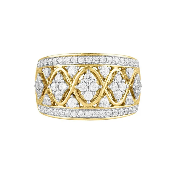 Goldia Rings 10 CT TW Natural Diamond Quilt Pattern Ring in Solid 10K Yellow Gold