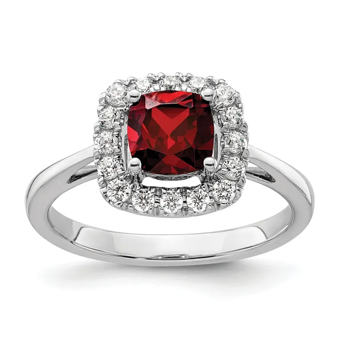 Goldia Rings 14k White Gold 14 Ct Lab Grown Diamond VSSI G January Birthstone Garnet Halo Ring Goldia Rings 14k White Gold 14 Ct Lab Grown Diamond VSSI G January Birthstone Garnet Halo Ring