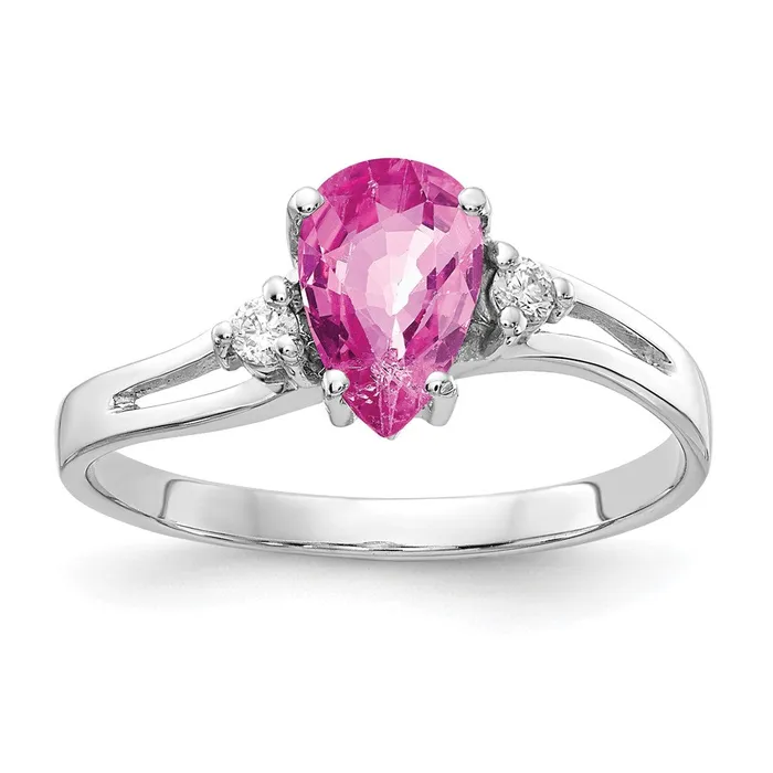 Goldia Rings 14k White Gold 7x5mm Pear Pink Sapphire AA Diamond ring