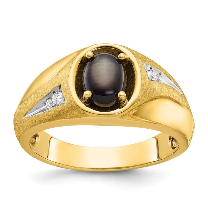 Goldia Rings 14k Yellow Gold Mens Satin Black Star Sapphire and 120 carat Diamond Complete Ring Goldia Rings 14k Yellow Gold Mens Satin Black Star Sapphire and 120 carat Diamond Complete Ring