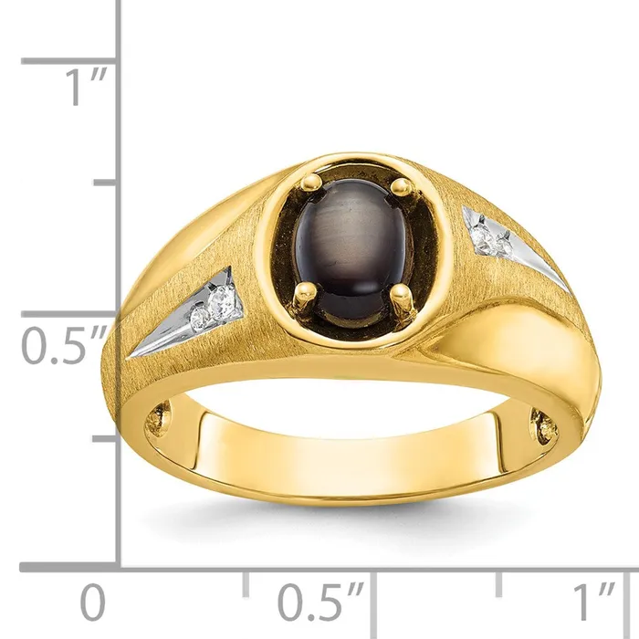 Goldia Rings 14k Yellow Gold Mens Satin Black Star Sapphire and 120 carat Diamond Complete Ring