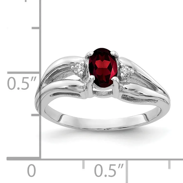 Goldia Rings Solid 14k White Gold 6x4mm Oval Simulated Garnet VS CZ Ring