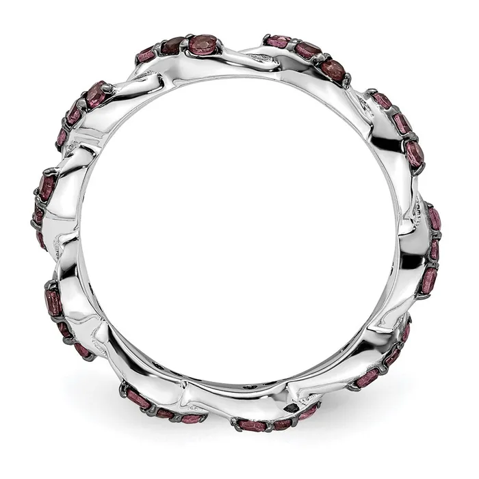 Goldia Rings Sterling Silver Rhodiumplated Rhodolite Garnet Twisted Eternity Ring