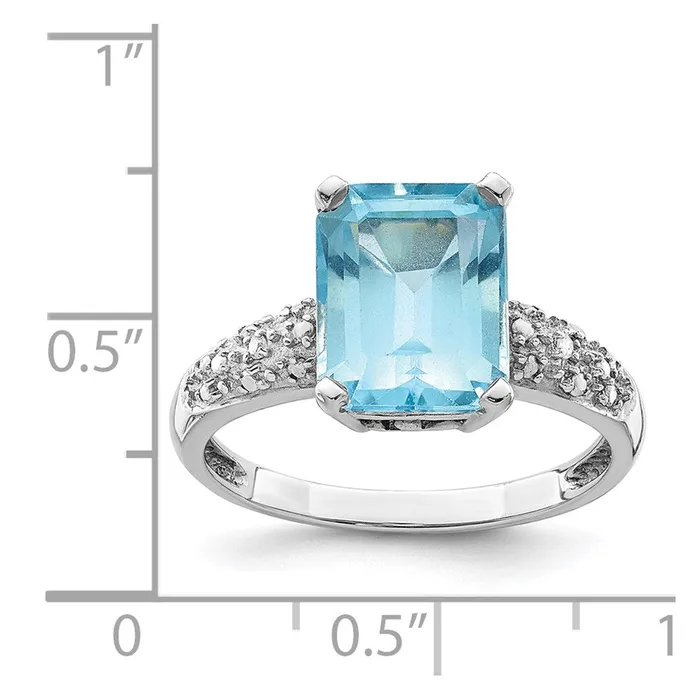Goldia Rings Sterling Silver u0026 14K Rhodium Plated Sky Blue Topaz and Diamond Ring