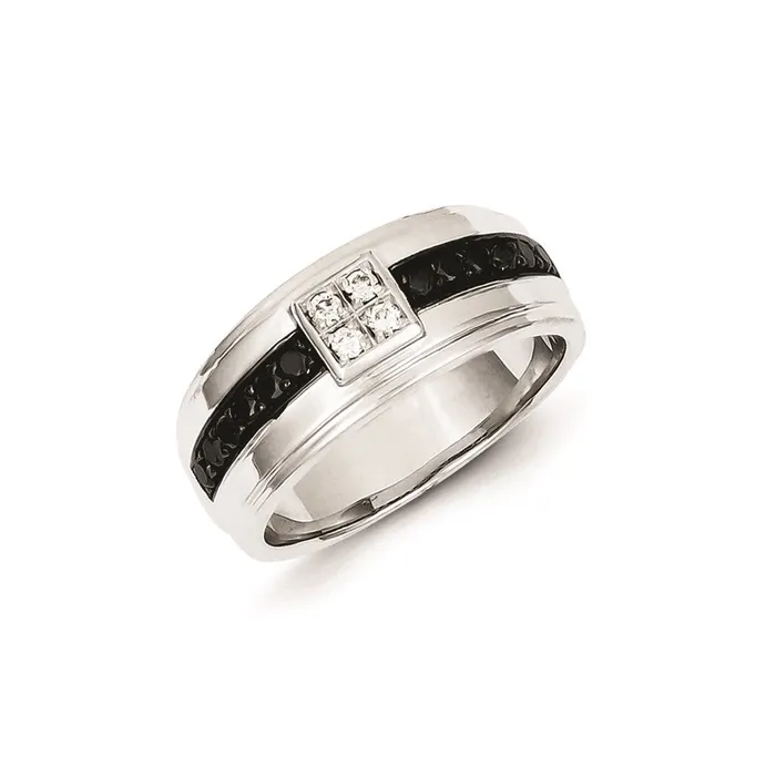 Goldia Rings Sterling Silver White u0026 Black Diamond Square Mens Ring