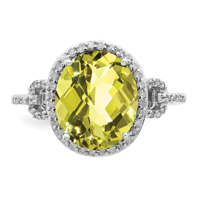 Goldia Sterling Silver Rhodium Diamond u0026 CheckerCut Lemon Quartz Ring Rings