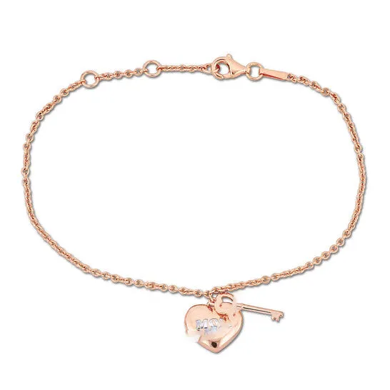 JMS always Original Amour Mom Heart Key Charm Bracelet in 18k Rose Plated Sterling Silver Bracelets