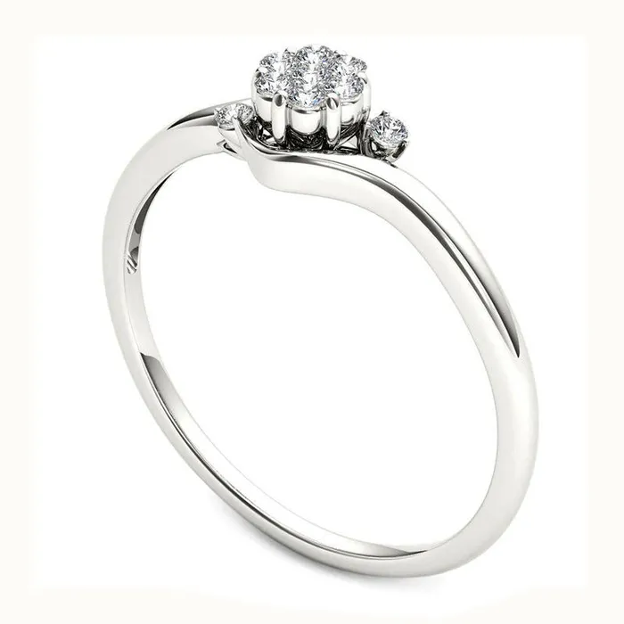 Natural Diamond Accent Flower Bypass Promise Ring in Solid 10K White Gold Goldia Rings Natural Diamond Accent Flower Bypass Promise Ring in Solid 10K White Gold Goldia Rings