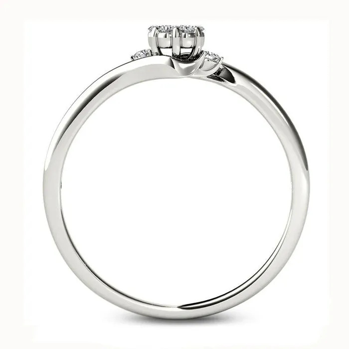 Natural Diamond Accent Flower Bypass Promise Ring in Solid 10K White Gold Goldia Rings Natural Diamond Accent Flower Bypass Promise Ring in Solid 10K White Gold Goldia Rings