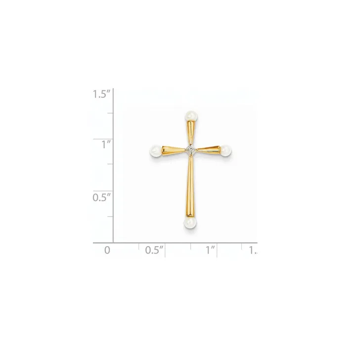 Necklaces Goldia 14K Yellow Gold Real Diamond and FW Cultured Pearl Cross Pendant