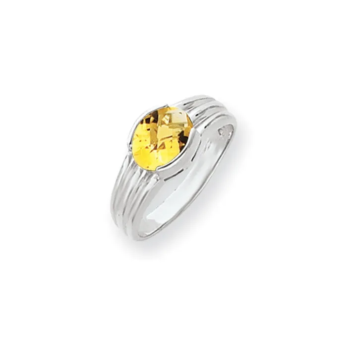Rings 14k White Gold 8x6mm Oval Citrine Checker ring Goldia