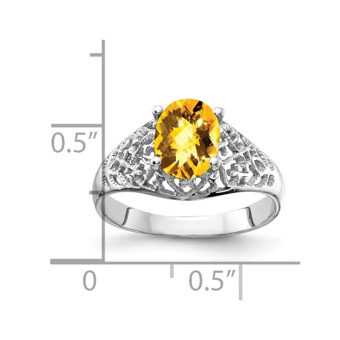 Rings 14k White Gold 8x6mm Oval Citrine Checker ring Goldia