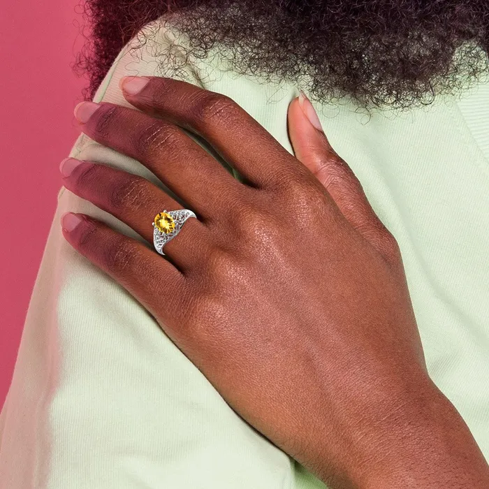 Rings 14k White Gold 8x6mm Oval Citrine Checker ring Goldia