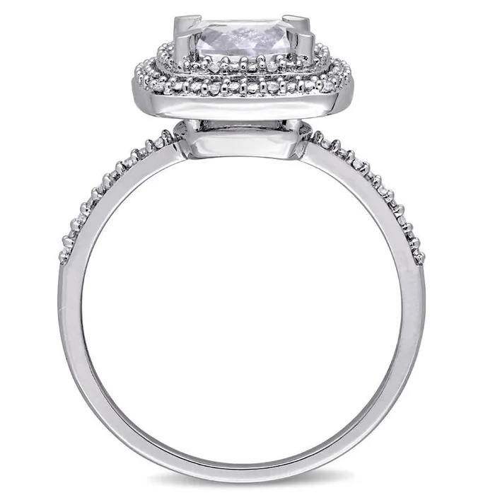 Rings 70mm CushionCut LabCreated White Sapphire and 010 CT TW Diamond Double Frame Ring in Solid 10K White Gold Goldia Rings 70mm CushionCut LabCreated White Sapphire and 010 CT TW Diamond Double Frame Ring in Solid 10K White Gold Goldia