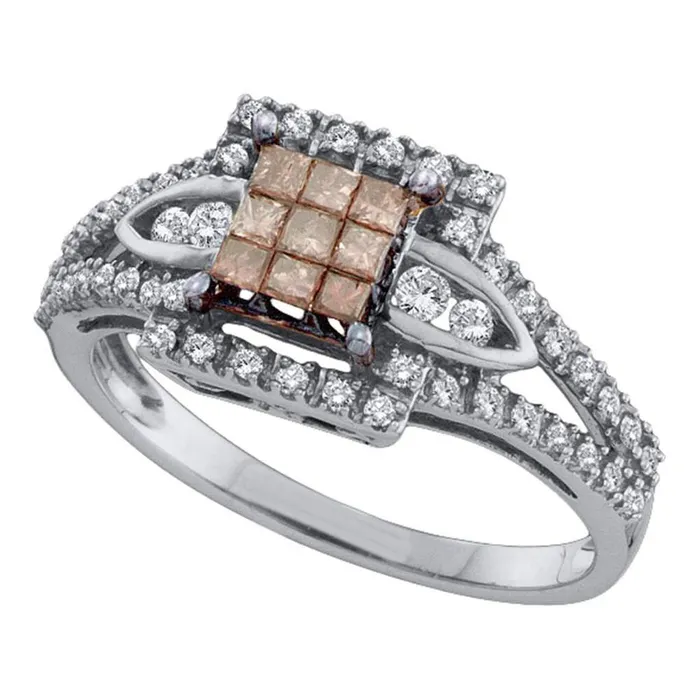 Rings gndatlanta 14k White Gold Princess Brown Diamond Square Cluster Ring 12 Cttw Rings gndatlanta 14k White Gold Princess Brown Diamond Square Cluster Ring 12 Cttw