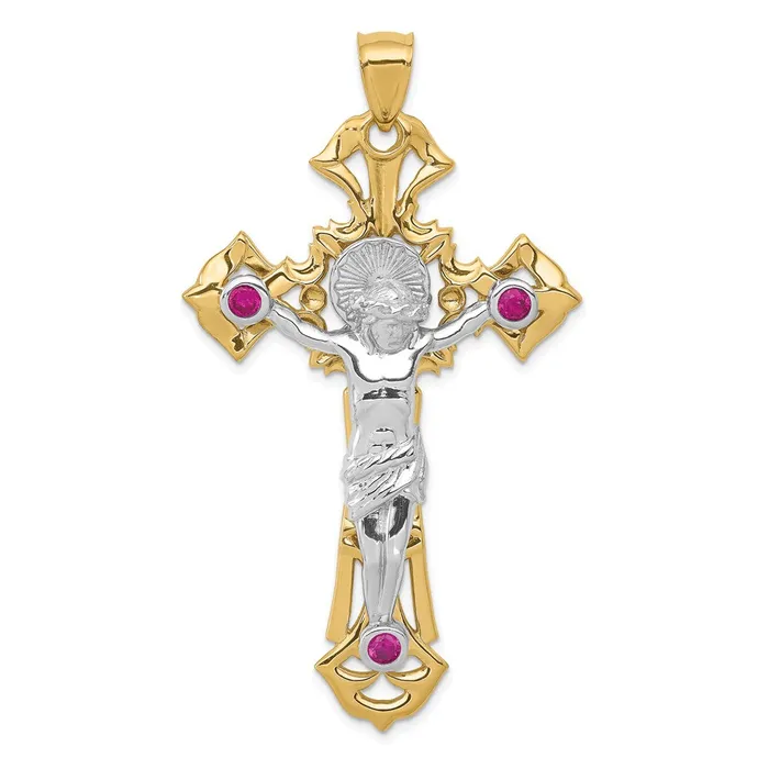 Rings Goldia 14k Twotone Gold Polished with Red CZs Crucifix Pendant Rings Goldia 14k Twotone Gold Polished with Red CZs Crucifix Pendant