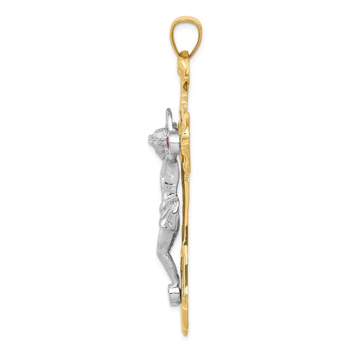 Rings Goldia 14k Twotone Gold Polished with Red CZs Crucifix Pendant